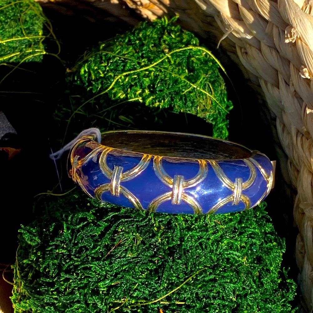 Vintage Tori Burch blue Enamel & Gold Tone thick Bangle